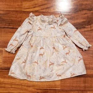 Janie and Jack EUC 12-18 months ivory and tan deer print flannel dress